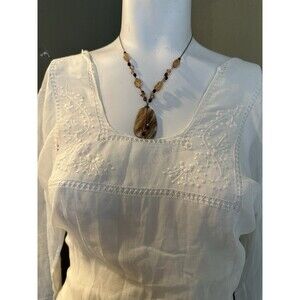 Women’s Max Studio Sheer Gauzy Embroidered Taupe L/S Top‎  size Large sheer